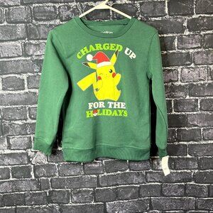 Pokemon Boy's Medium Pikachu Sweatshirt Santa Hat CHARTGED UP FOR THE HOLIDAYS